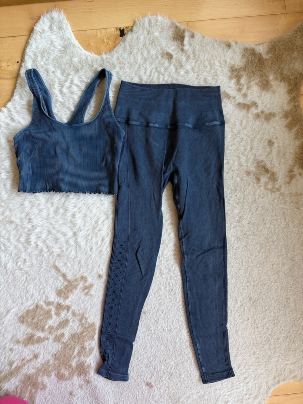 Free People Navy Ribbed Leggings and Crop Tank Set Small bottom M/L top